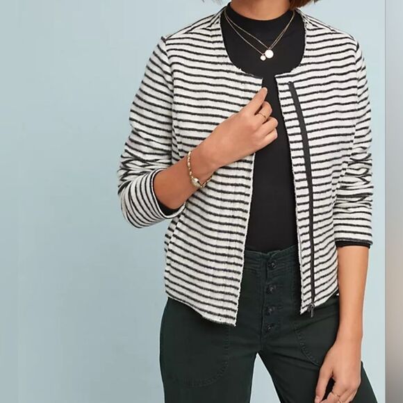 DOLAN ANTHROPOLOGIE soft black white striped hidden zipper zip jacket S SMALL - Picture 1 of 11